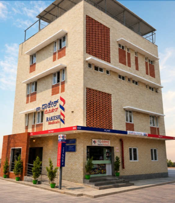 Dr. Rakesh Medicare hospital building, opposite the railway station in Chikkaballapur
